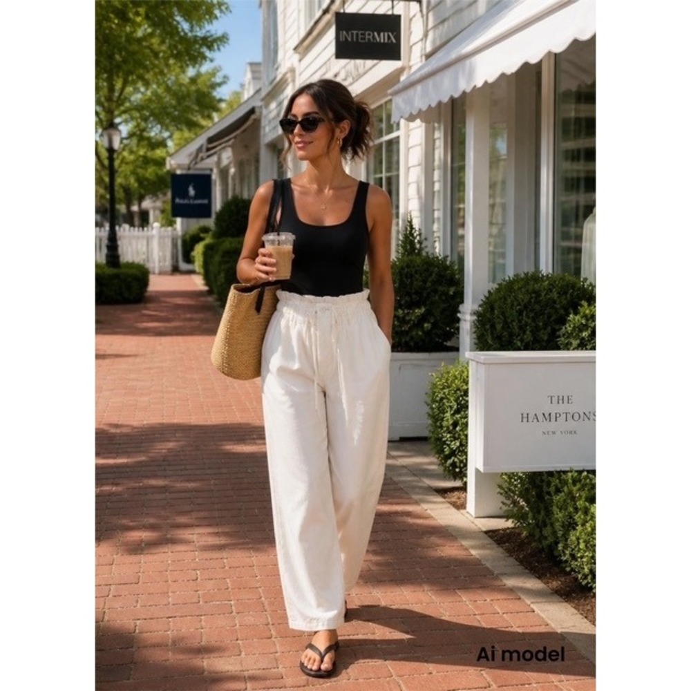Free People White Paperbag Waist Tapered Pants High Rise Drawstring Ivory